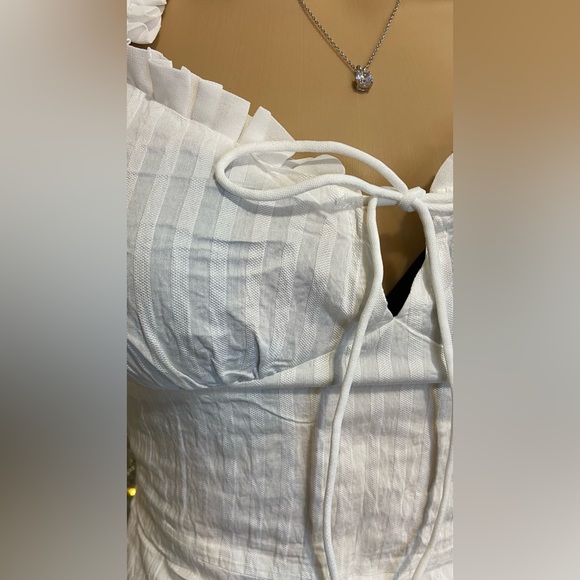 White Frill Trim Tie Front Crinkle Dress - Picture 8 of 8